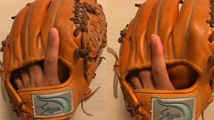 プロ野球選手の外野手の最近のトレンド的グラブのはめ方は小指のところに指２本。